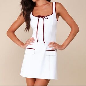 Cutest Allure Ivory Bow Square Neck Sleeveless Mini Dress
